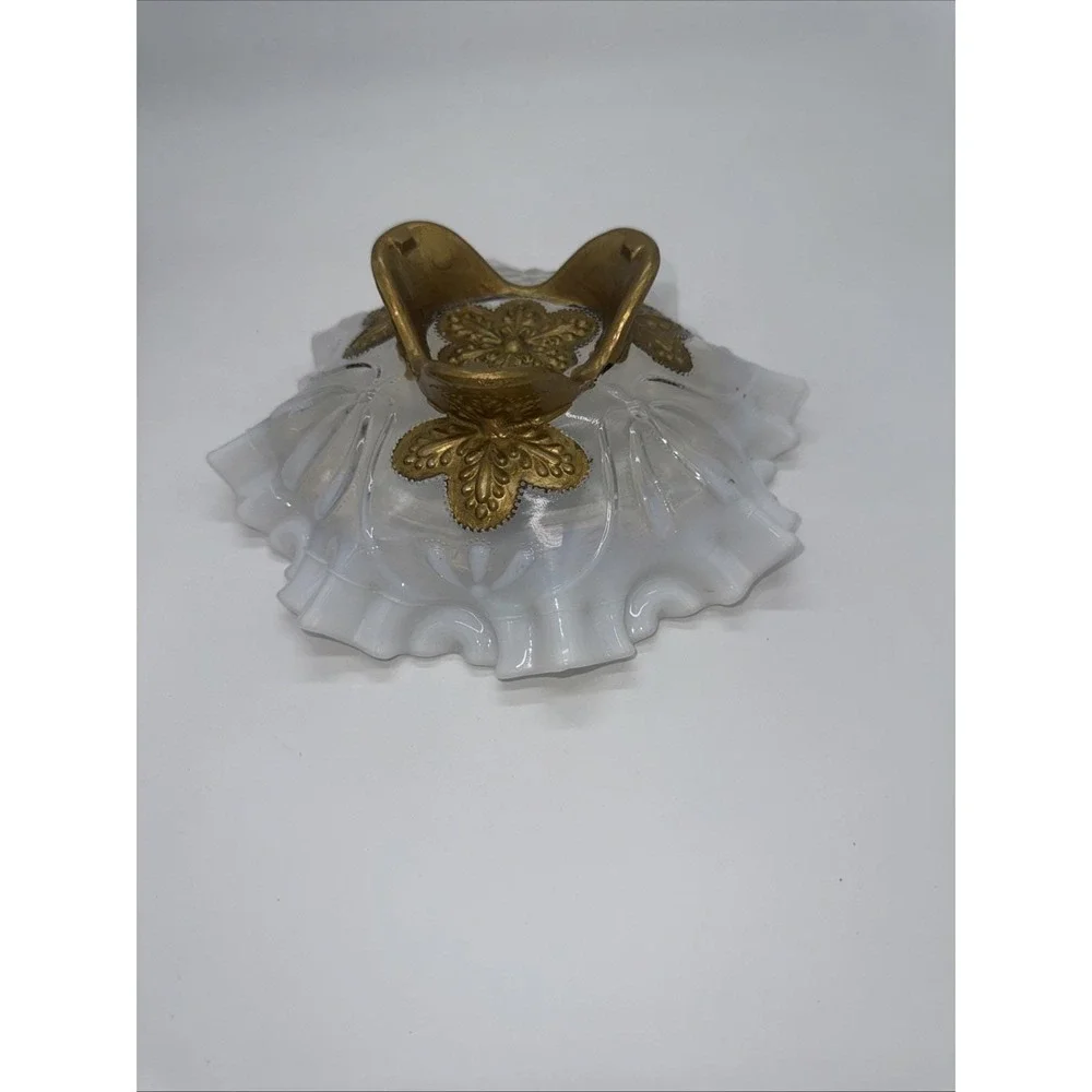 Northwood Dugan Glass Opalescent Crimped‎ Ruffle Footed & Goofus Gold Glass Bowl